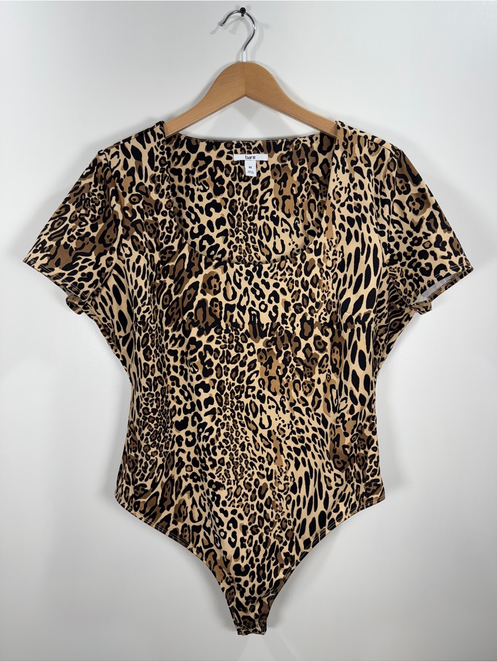 WSH113 {Bar III} Brown Animal Leopard Cheetah Short Sleeve Scoop Neck Bodysuit